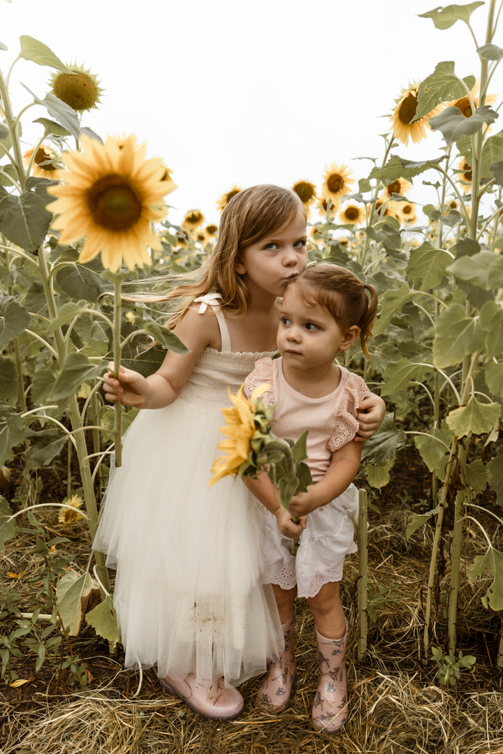 Rainy Day photography - sisters in the sunflowers