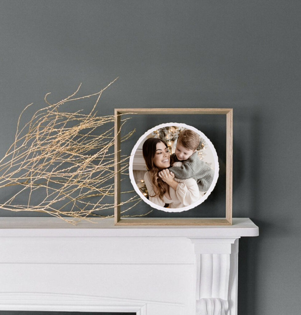 Floating Frame print option. Displaying photo from indoor Christmas Session.